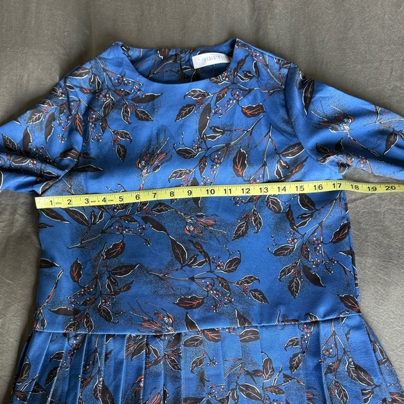 Blue Floral Long Sleeve Pleated Dress Womens S Coquette Girl Tennis Academia Y2K - Picture 6 of 8